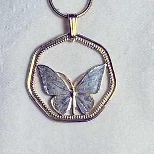 Detailed Butterfly Charm w/24” Rope Chain. Gold Plated. Silver & Gold Tones NWOT